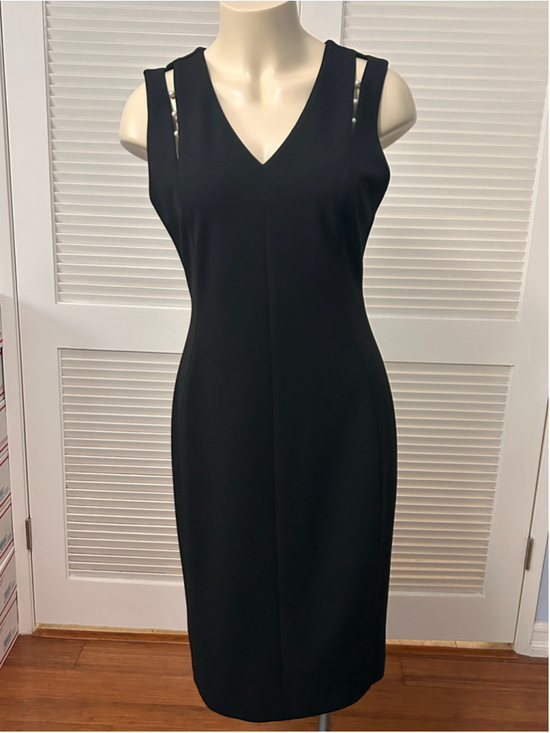 Calvin Klein Dresses & Skirts - NWT Calvin Klein Black Pearl Strap V Neck Midi Sheath Dress Size 10